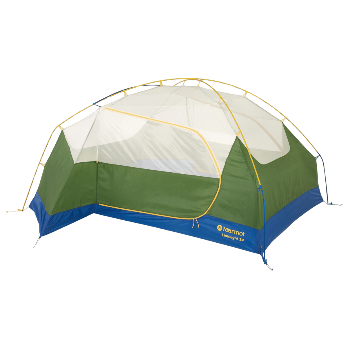 MARMOT LIMELIGHT 3P BACKPACKING TENT - FOLIAGE/DK AZURE FRONT VIEW W/O RAINFLY