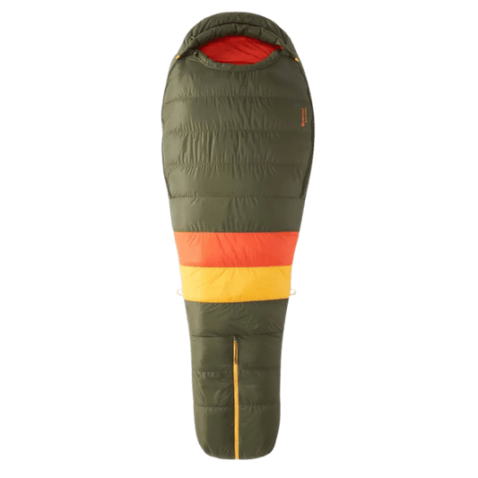 MARMOT NEVER WINTER LIGHTWEIGHT SLEEPING BAG LONG - NORI RED SUN - FRONT VIEW
