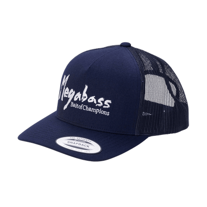MEGABASS BRUSH 5-PANEL TRUCKER HAT - NAVY/WHITE_SIDE ANGLE