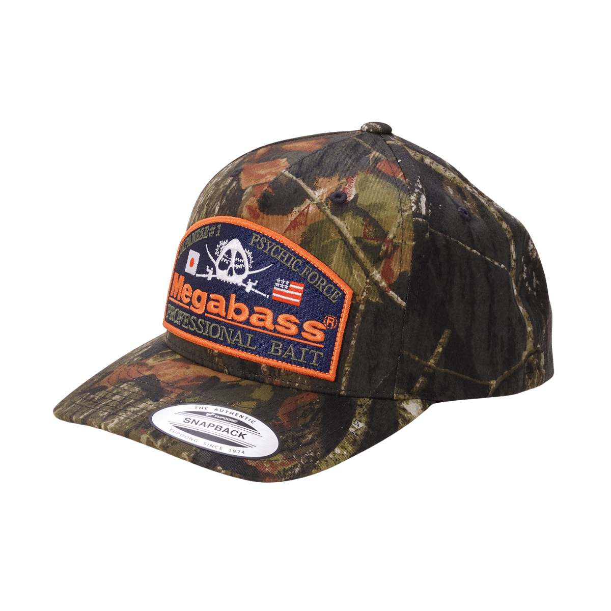 MEGABASS PSYCHIC CAMO 5-PANEL TRUCKER CAP - MOSSY HUNTER_SIDE ANGLE