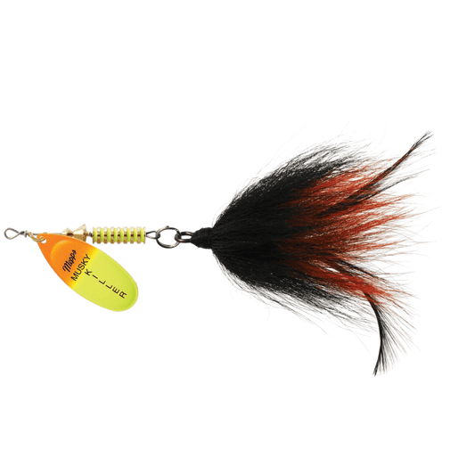 MEPPS MUSKY KILLER 3/4OZ - HOT ORANGE/CHARTREUSE-BLACK/ORANGE