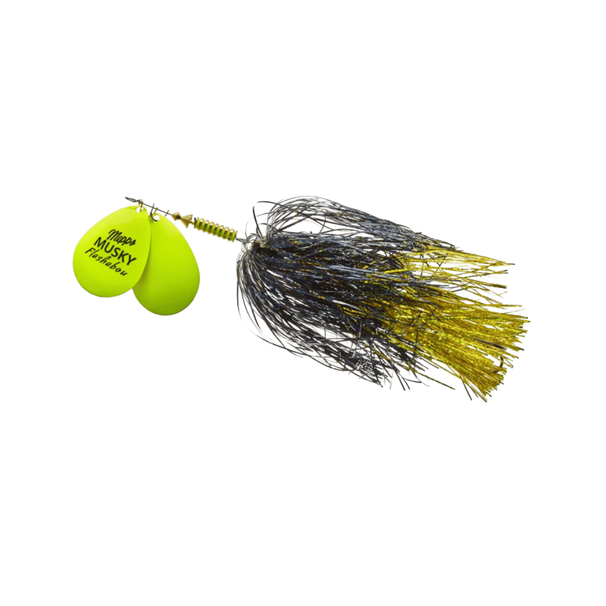 MEPPS DOUBLE BLADE MUSKY FLASHABOU 1-1/2OZ HOT CHARTREUSE/BLACK/CHARTREUSE