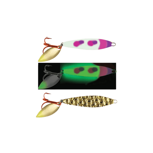 MOONSHINE LURES TWO-FACE SHIVER SPOON 1/12OZ, 1/4OZ, 1/8OZ GLOW BARBIE