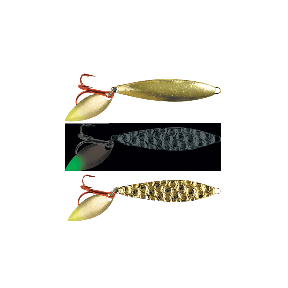 MOONSHINE LURES TWO-FACE SHIVER SPOON 1/12OZ, 1/4OZ, 1/8OZ HAMMER GOLD