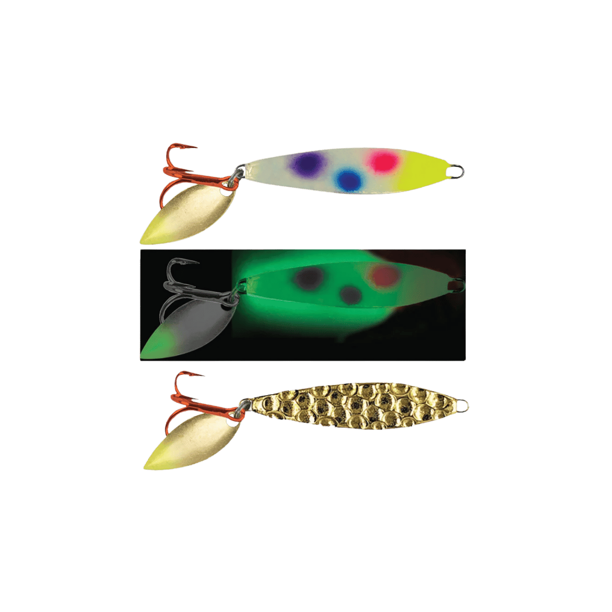 MOONSHINE LURES TWO-FACE SHIVER SPOON 1/12OZ, 1/4OZ, 1/8OZ GLOW WONDERBEAD