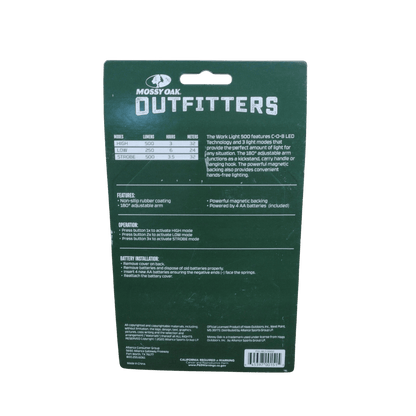 MOSSY OAK OUTFITTERS WORK LIGHT 500 LUMEN - BACK VIEW
