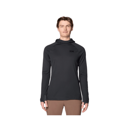 MOUNTAIN HARDWEAR MEN'S AIRMESH LONG SLEEVE HOODY - DARK STORM, FRONT ANGLE, SM, MD, LG, XL