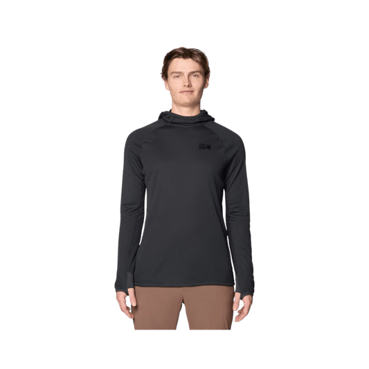 MOUNTAIN HARDWEAR MEN'S AIRMESH LONG SLEEVE HOODY - DARK STORM, FRONT ANGLE, SM, MD, LG, XL