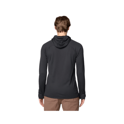 MOUNTAIN HARDWEAR MEN'S AIRMESH LONG SLEEVE HOODY - DARK STORM, FRONT ANGLE, SM, MD, LG, XL