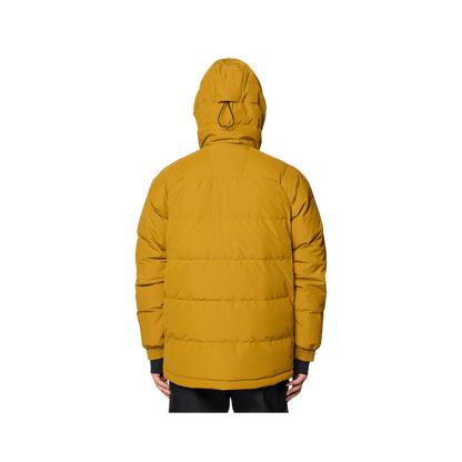 MOUNTAIN HARDWEAR MEN'S FIRST TRACKS DOWN JACKET - OLIVE GOLD/BLACK, BACK ANGLE, MD, LG, XL