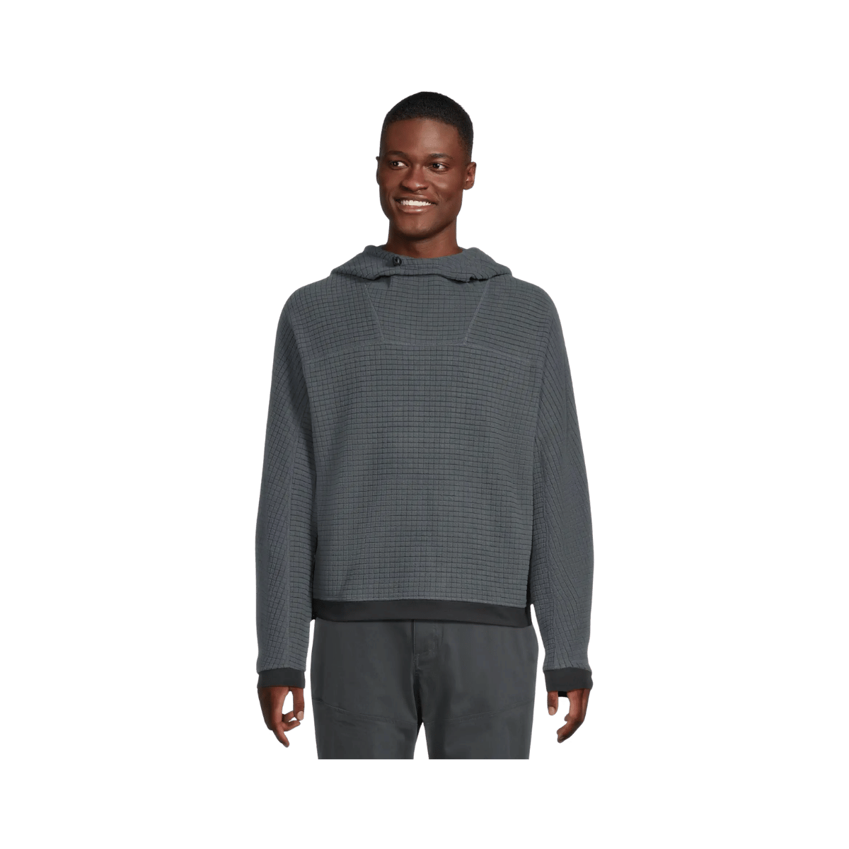MOUNTAIN HARDWEAR MEN'S SUMMIT GRID BIG GRID HOODY - MOON BLUE, FRONT ANGLE, SM, MD, LG, XL