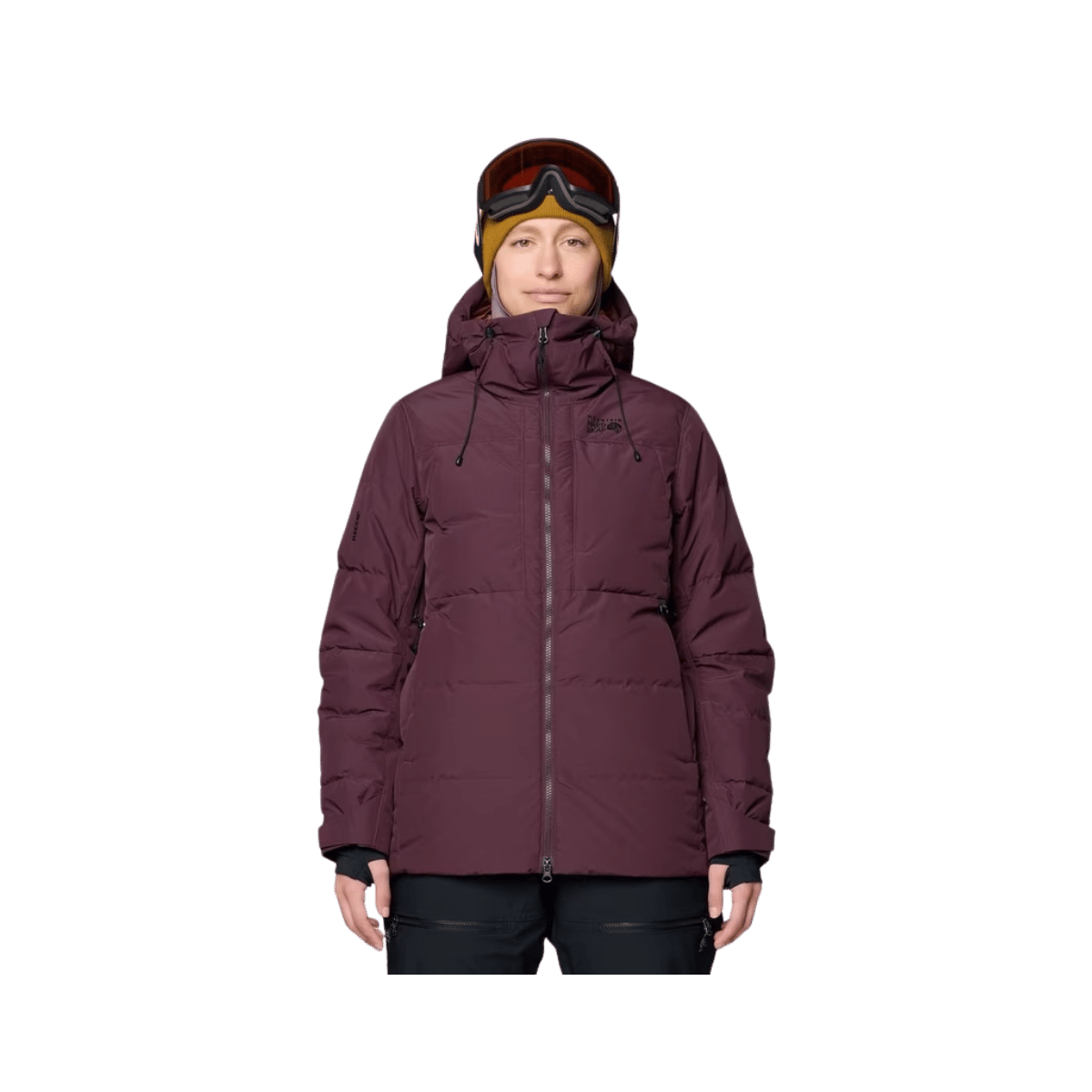 MOUNTAIN HARDWEAR WOMEN'S POWDER MAVEN DOWN JACKET - BLACKBERRY, FRONT ANGLE, SM, MD, LG, XL