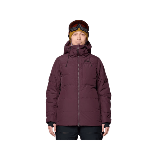 MOUNTAIN HARDWEAR WOMEN'S POWDER MAVEN DOWN JACKET - BLACKBERRY, FRONT ANGLE, SM, MD, LG, XL