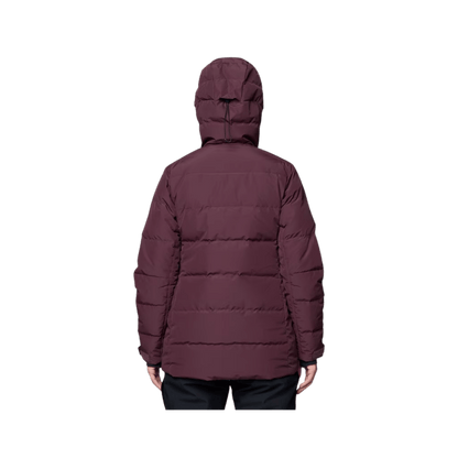 MOUNTAIN HARDWEAR WOMEN'S POWDER MAVEN DOWN JACKET - BLACKBERRY, BACK ANGLE, SM, MD, LG, XL