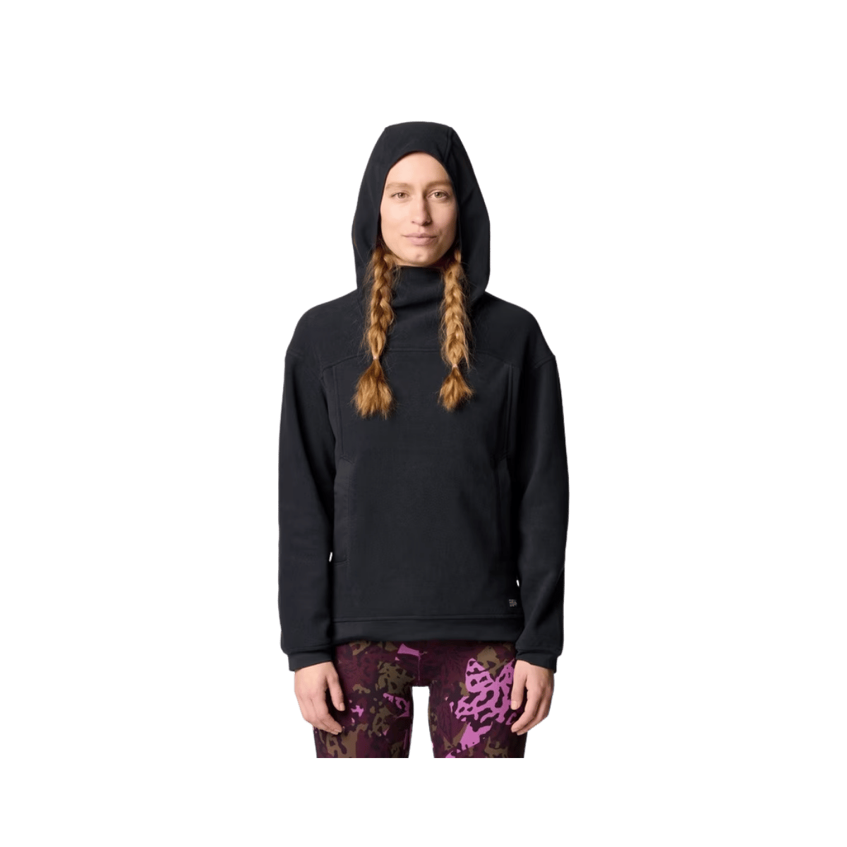MOUNTAIN HARDWEAR WOMEN'S POWDER MAVEN FLEECE PULLOVER HOODY -BLACK, FRONT ANGLE, SM, MD, LG, XL