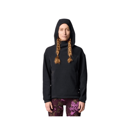 MOUNTAIN HARDWEAR WOMEN'S POWDER MAVEN FLEECE PULLOVER HOODY -BLACK, FRONT ANGLE, SM, MD, LG, XL