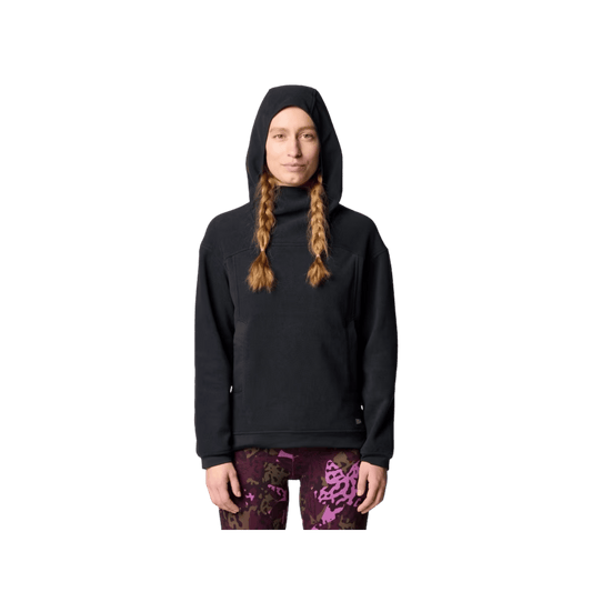 MOUNTAIN HARDWEAR WOMEN'S POWDER MAVEN FLEECE PULLOVER HOODY -BLACK, FRONT ANGLE, SM, MD, LG, XL