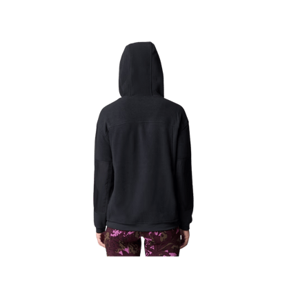 MOUNTAIN HARDWEAR WOMEN'S POWDER MAVEN FLEECE PULLOVER HOODY -BLACK, BACK ANGLE, SM, MD, LG, XL
