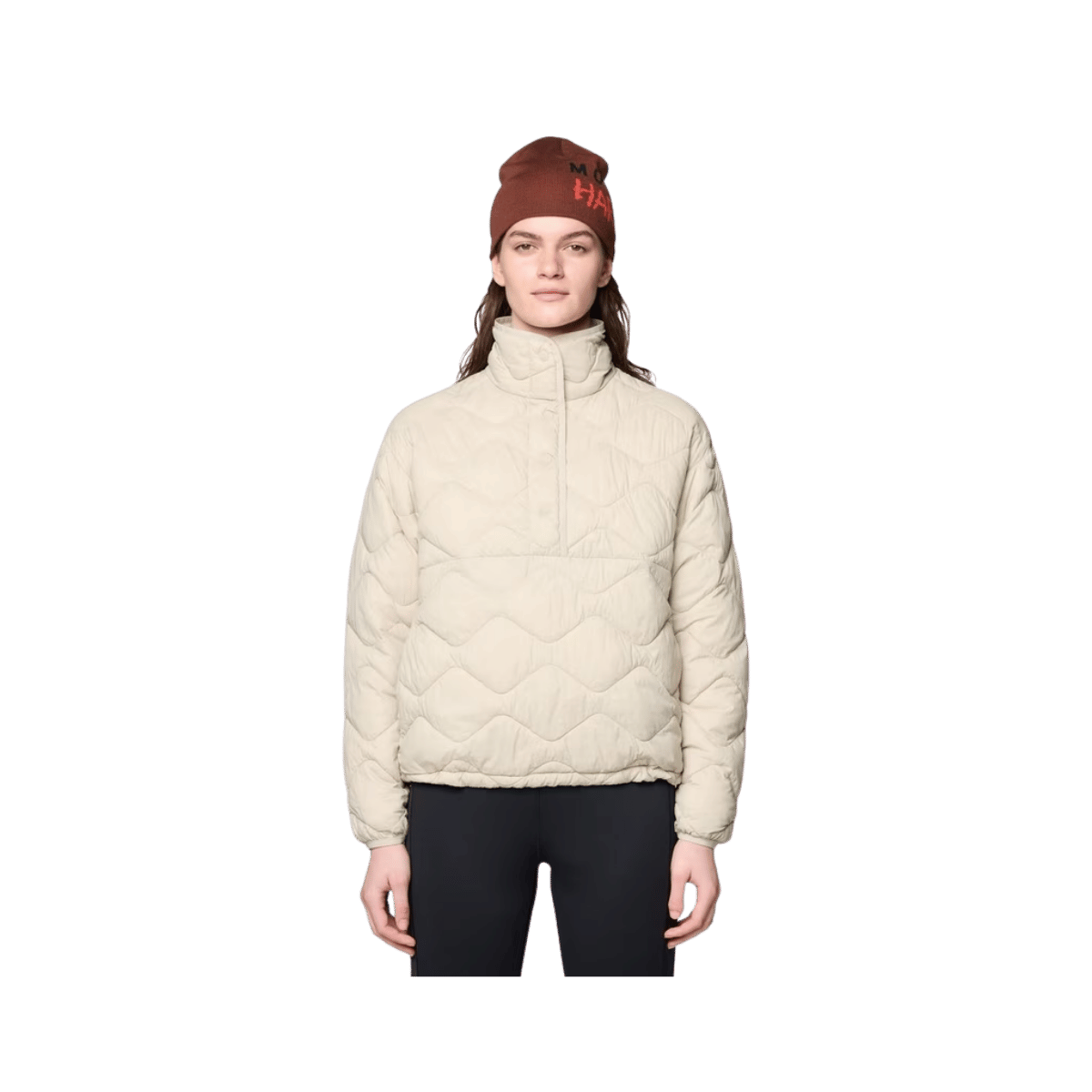 MOUNTAIN HARDWEAR WOMEN'S SEEK OUT SNAP NECK PULLOVER - FOSSIL, FRONT ANGLE, SM, MD, LG, XL