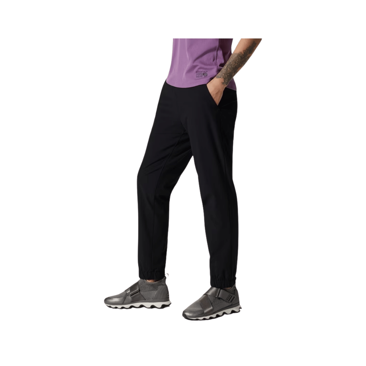 MOUNTAIN HARDWEAR WOMEN'S YUMALINA ACTIVE PULL ON JOGGER - BLACK, SIDE ANGLE, XS-R, SM-R, MD-R, LG-R, XL-R