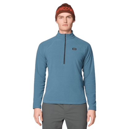 MOUNTAIN HARDWEAR MEN'S SUMMIT GRID HALFZIP HOODY - ADRIATIC BLUE - FRONT VIEW
