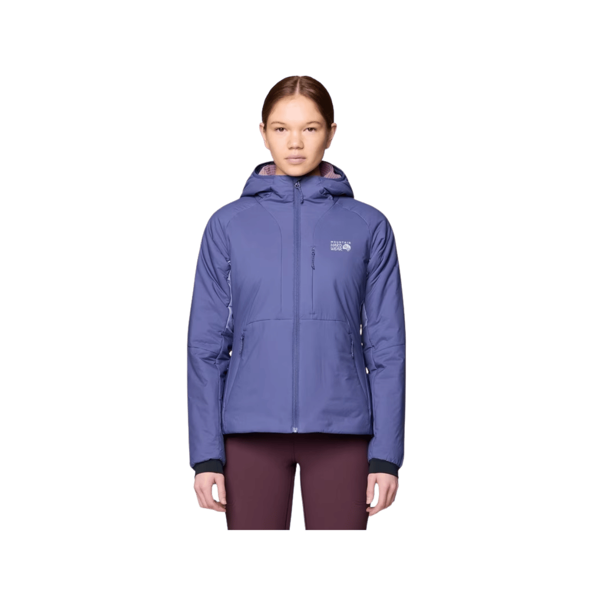 MOUNTAIN HARDWEAR WOMEN'S KOR STASIS INSULATED HOODY JACKET - LAPIS DUSK/AVID, FRONT ANGLE, SM, MD, LG, XL