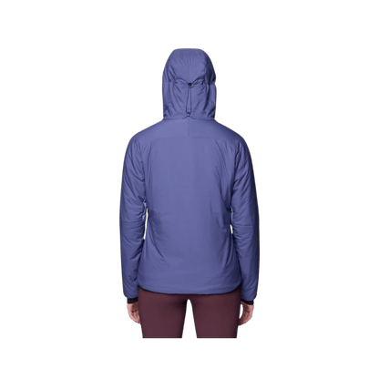 MOUNTAIN HARDWEAR WOMEN'S KOR STASIS INSULATED HOODY JACKET - LAPIS DUSK/AVID, BACK ANGLE, SM, MD, LG, XL
