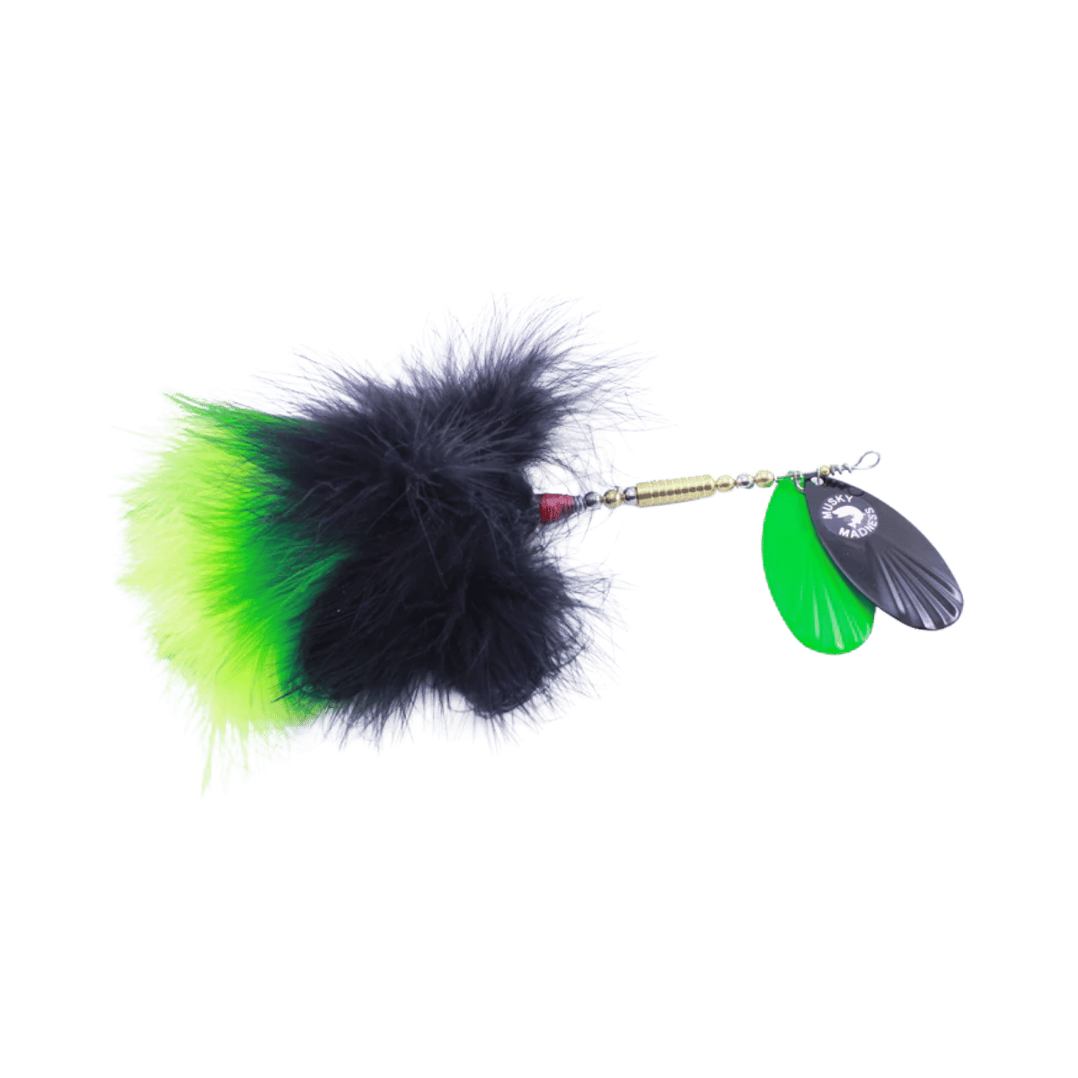 MUSKY MADNESS BAITS MARABOU TAIL MUSKY LURE BLACK CHARTREUSE
