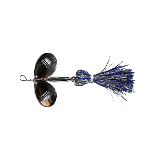 MUSKY MAYHEM TACKLE MICRO DOUBLE COWGIRL BUCKTAIL 4IN  BlueSilverNickel