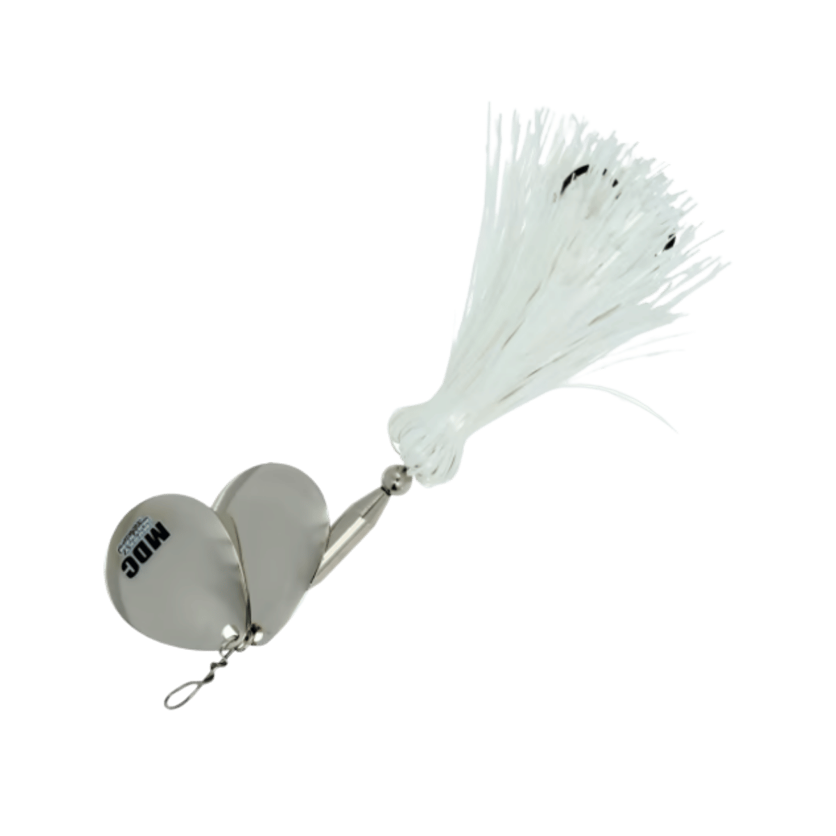MUSKY MAYHEM TACKLE MICRO DOUBLE COWGIRL SPINNER 5" WHITE_NICKEL