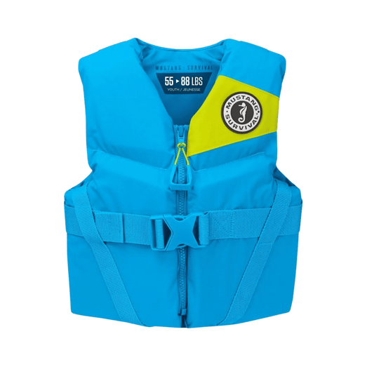 MUSTANG SURVIVAL REV YOUTH FOAM VEST - AZURE BLUE - FRONT VIEW