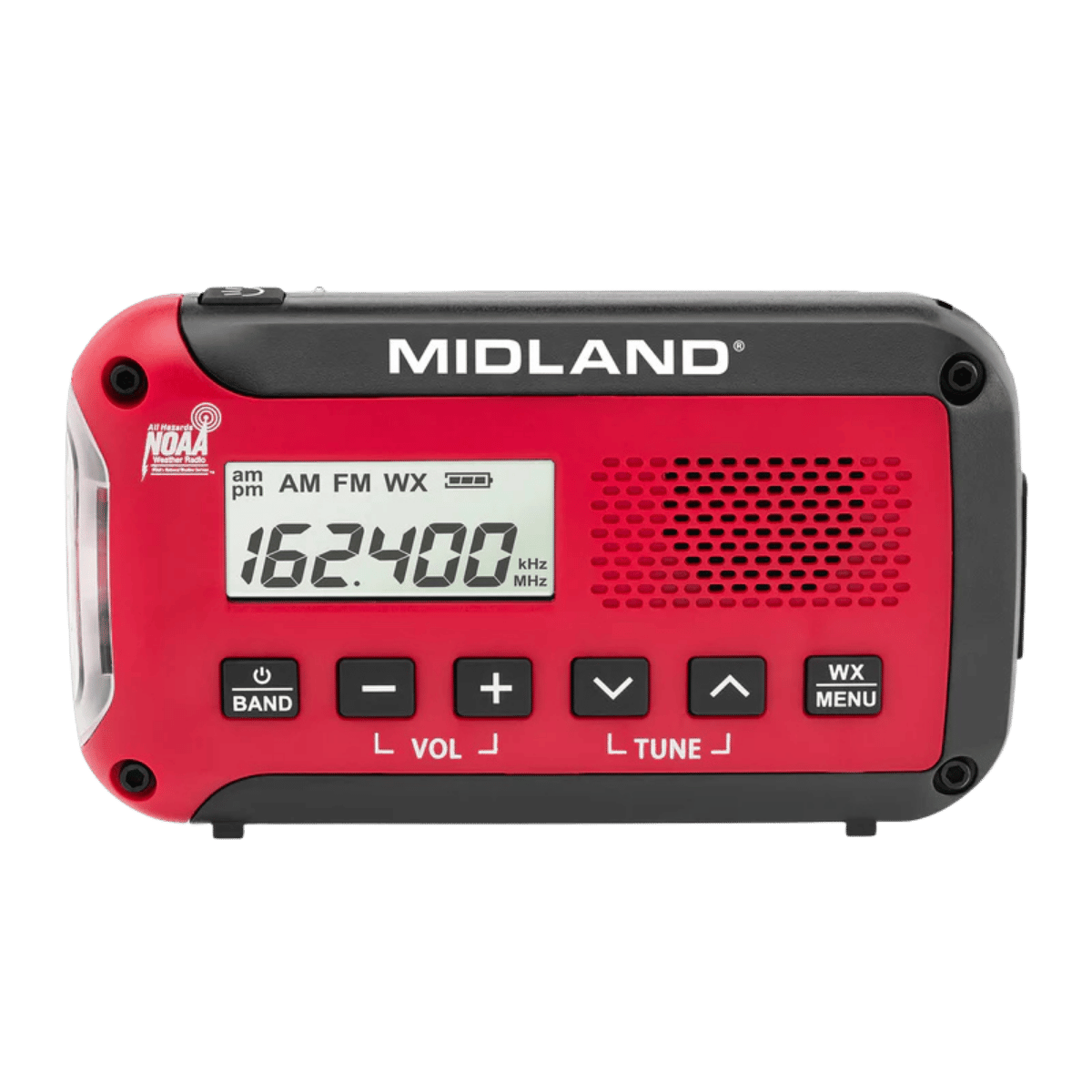 MIDLAND EMERGENCY WEATHER ALERT RADIO W/ BATT -  FRONT VIEW