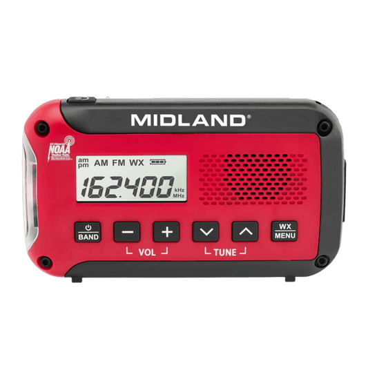 MIDLAND EMERGENCY WEATHER ALERT RADIO W/ BATT -  FRONT VIEW