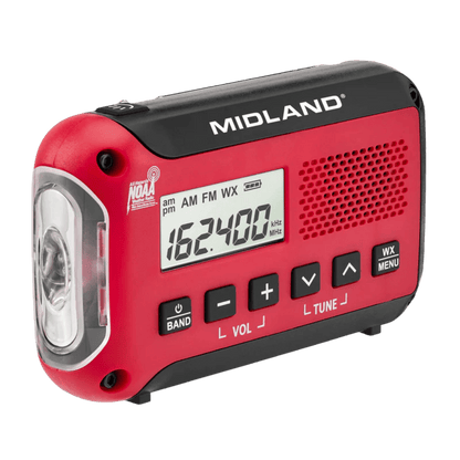 MIDLAND EMERGENCY WEATHER ALERT RADIO W/ BATT-  LEFT SIDE VIEW