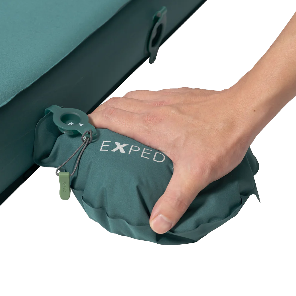EXPED MEGAMAT DUO SLEEPING PAD - MEDIUM - CYPRESS filling the mat with air