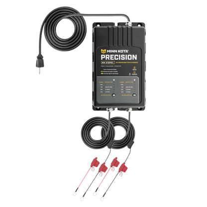 MINNKOTA MK-212 PRECISION PCL 2 BANKS 6 AMPS FRONT VIEW AND WIRES