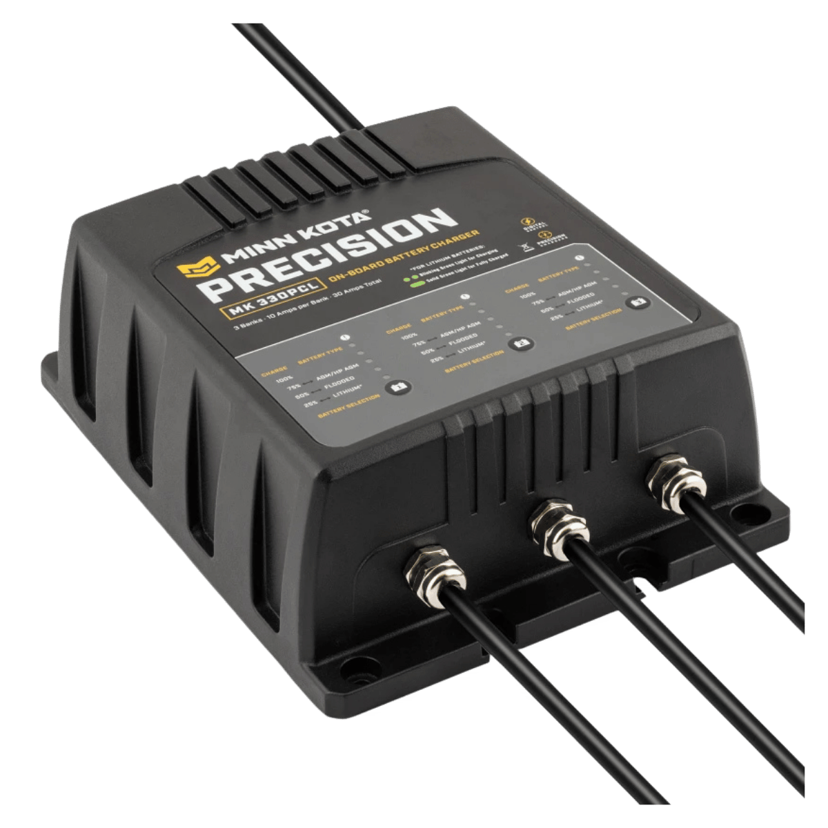 MINNKOTA MK-330 PRECISION PCL 3 BANKS 10 AMPS FRONT SIDE VIEW