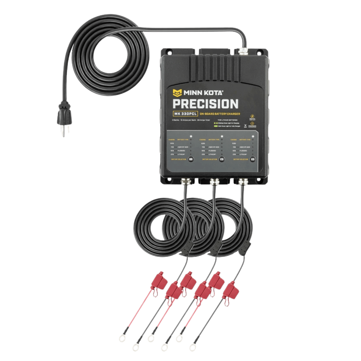 MINNKOTA MK-330 PRECISION PCL 3 BANKS 10 AMPS FRONT VIEW WITH WIRE