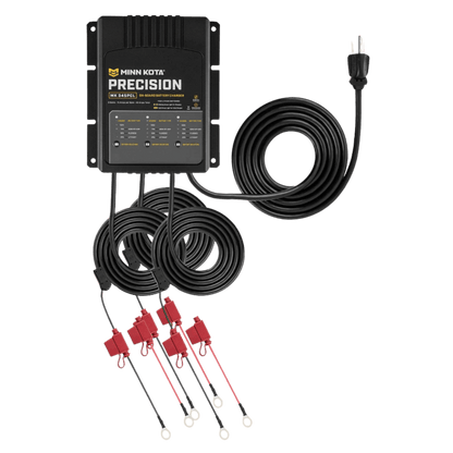 MINNKOTA MK-345 PRECISION PCL 3 BANKS 15 AMPS FRONT VIEW WITH CABLES