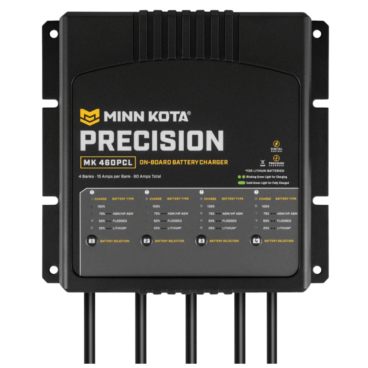 MINNKOTA MK-460 PRECISION PCL 4 BANK 15 AMP FRONT VIEW