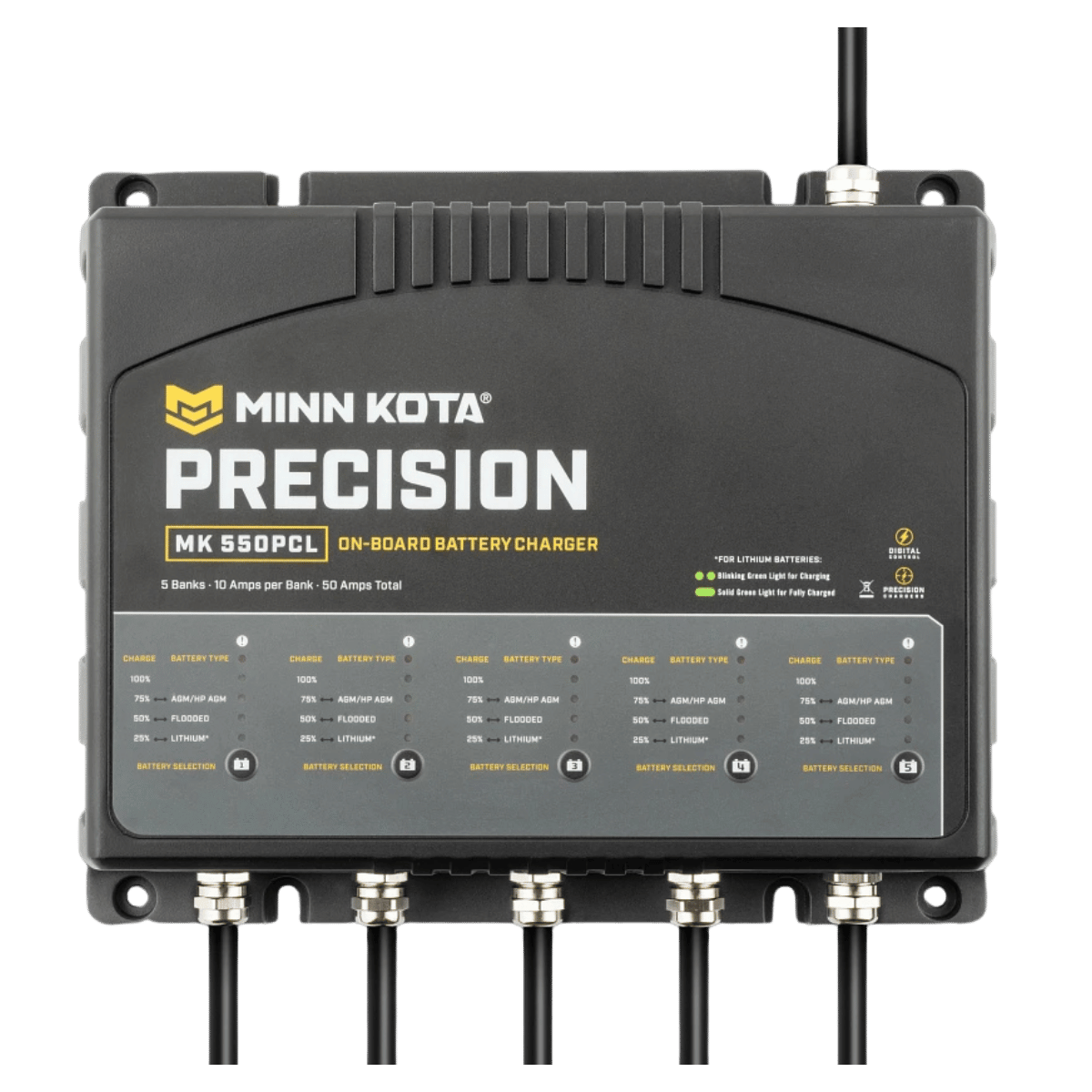 MINNKOTA MK-550PCL CHARGER 5 BANK X 10 AMPS FRONT VIEW