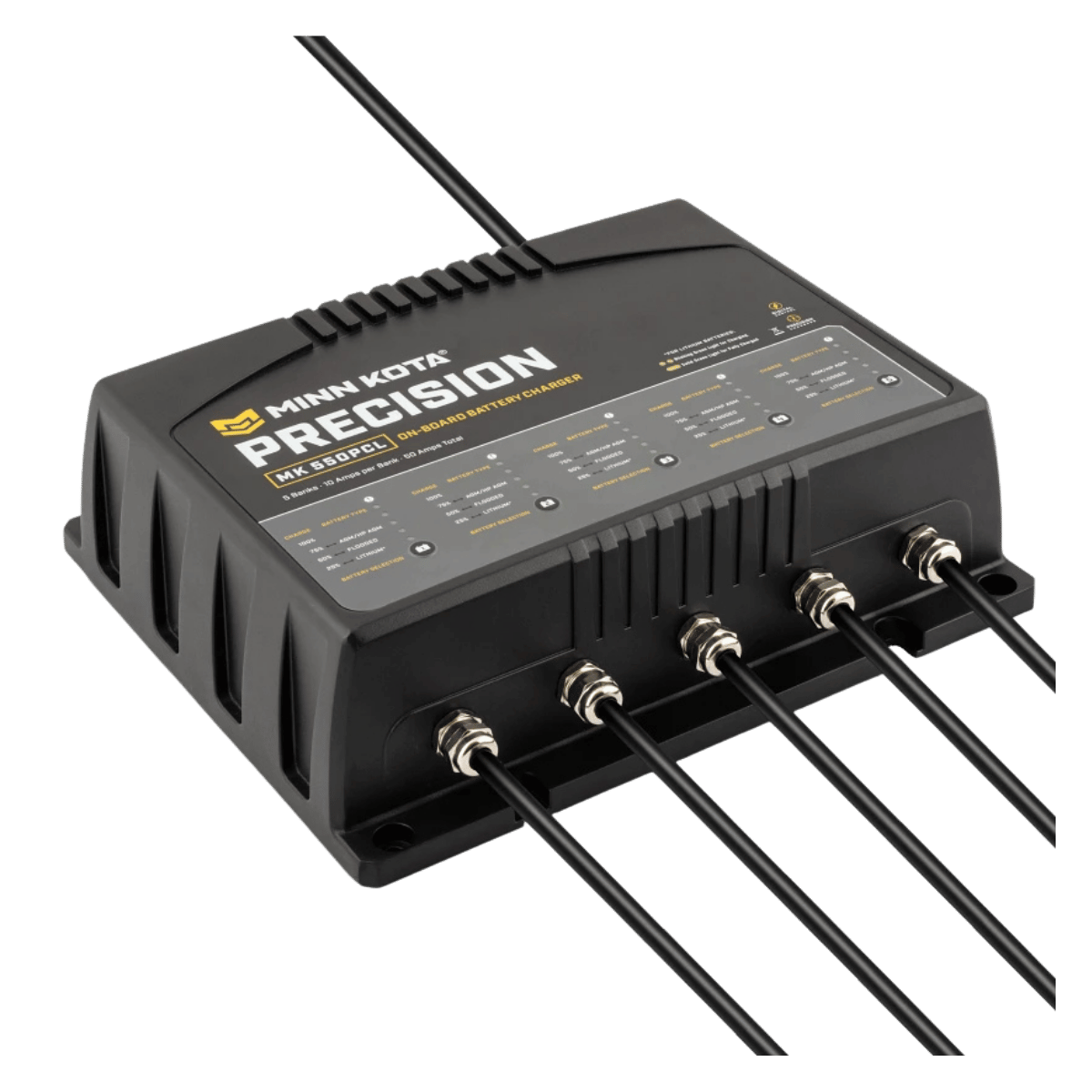 MINNKOTA MK-550PCL CHARGER 5 BANK X 10 AMPS FRONTS SIDE VIEW