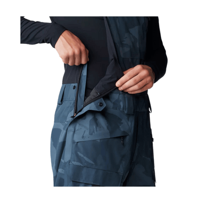 MOUNTAIN HARDWEAR MEN'S FIREFALL BIB - MOON BLUE SNOWDRIFTS PRINT - ZIPPER VIEW