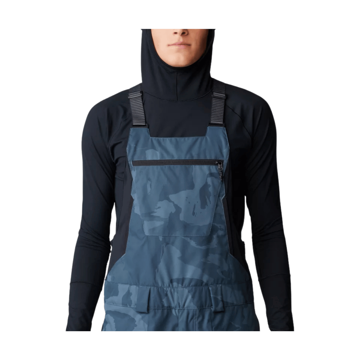 MOUNTAIN HARDWEAR MEN'S FIREFALL BIB - MOON BLUE SNOWDRIFTS PRINT - CLOSE-UP VIEW
