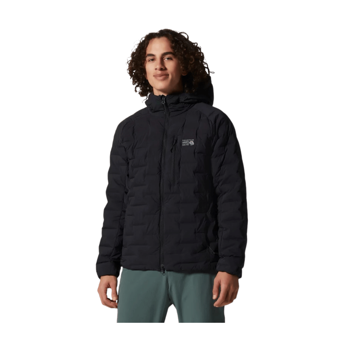 MOUNTAIN HARDWEAR MEN'S STRETCHDOWN HOODY - BLACK - FRONT VIEW