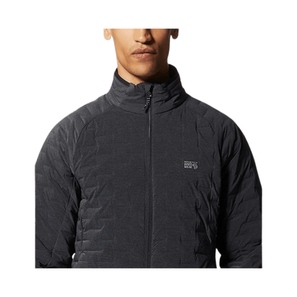 MOUNTAIN HARDWEAR MEN'S STRETCHDOWN JACKET - DARK STORM HEATHER - CLOSE-UP VIEW