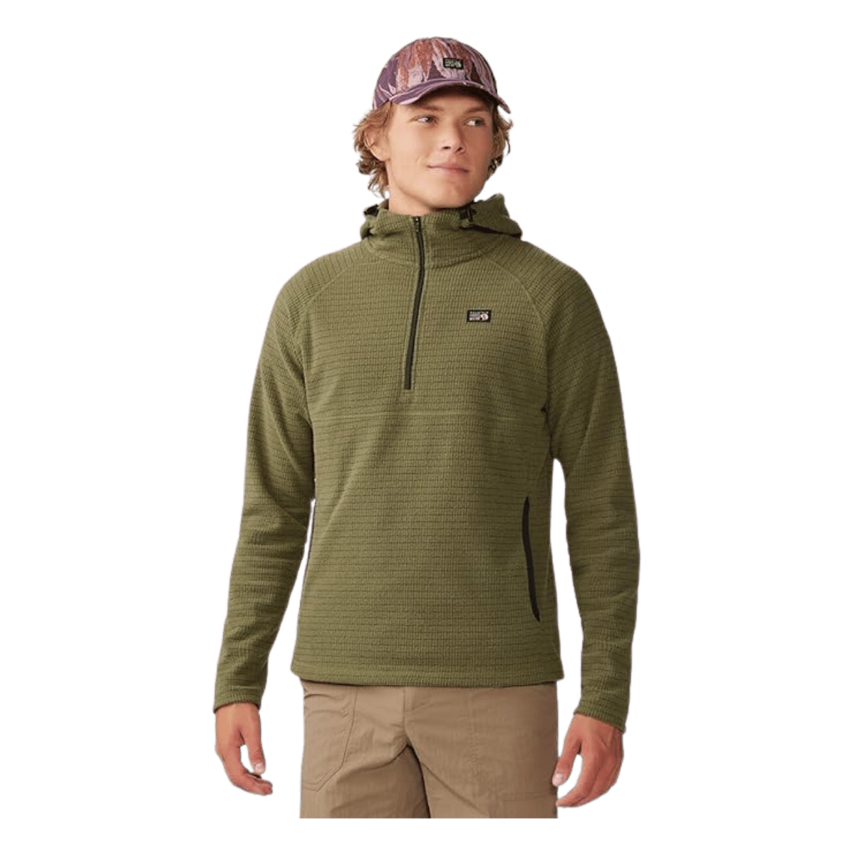 MOUNTAIN HARDWEAR MEN'S SUMMIT GRID HOODY - COMBAT GREEN - FRONT VIEW