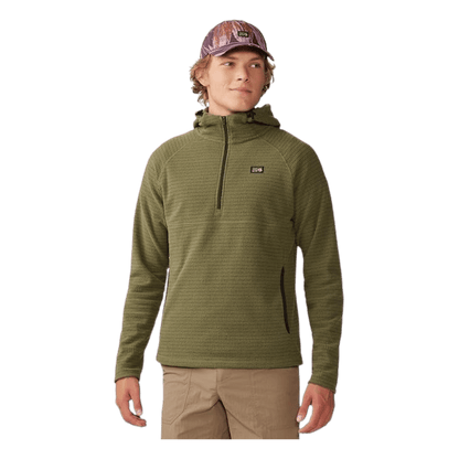MOUNTAIN HARDWEAR MEN'S SUMMIT GRID HOODY - COMBAT GREEN - FRONT VIEW