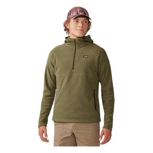 MOUNTAIN HARDWEAR MEN'S SUMMIT GRID HOODY - COMBAT GREEN - FRONT VIEW
