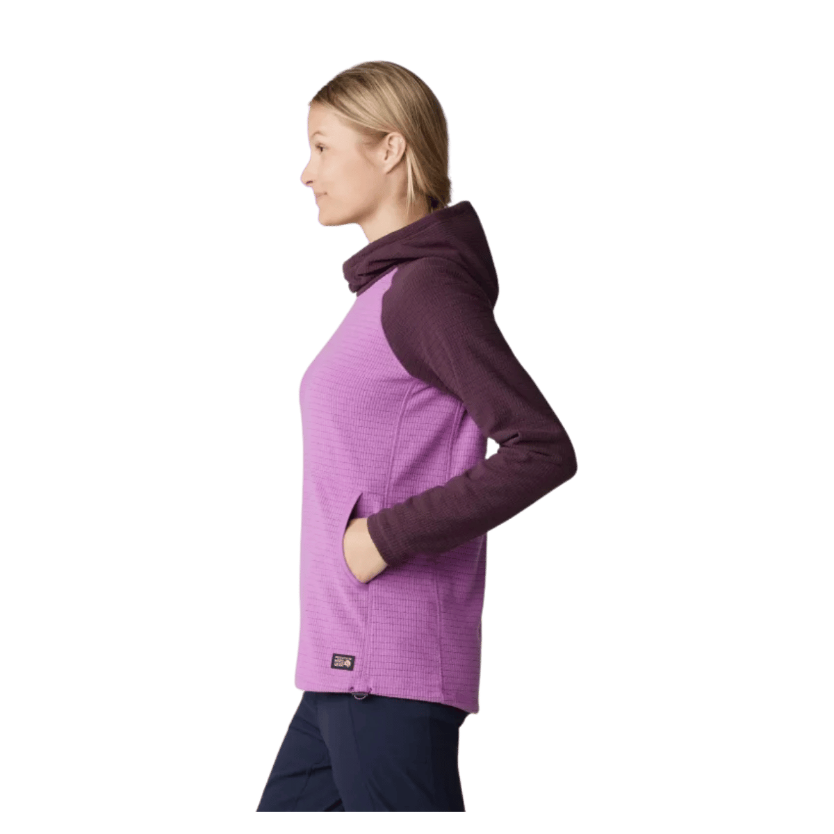 MOUNTAIN HARDWEAR WOMEN'S SUMMIT GRID TUNIC HOODY - LILAC GLOW - SIDE VIEW